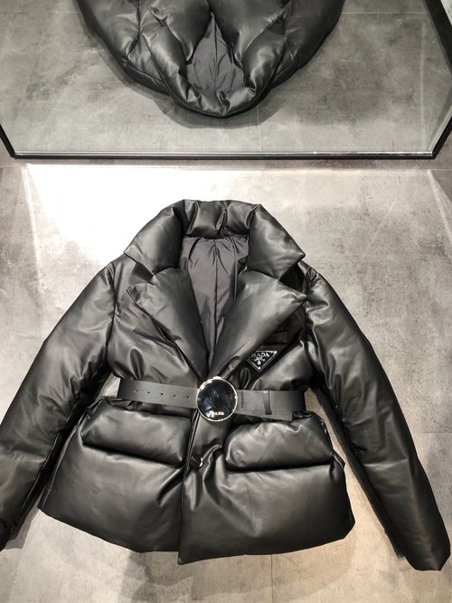 Prada Classic Prada-style Loose-fit Sheepskin Down Jacket with Belt Color Options