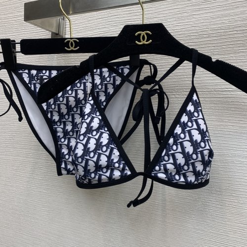Dior Printed Tie Dotted Bikini Set with CD Logo for Holidays
