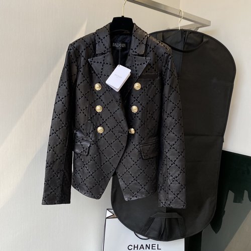 Balmain Black Woolen Lapel Western-style Coat with Hand-sewn Thread