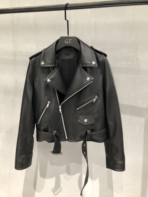 Prada Timeless Leather Motorcycle Jacket in Slim Fit