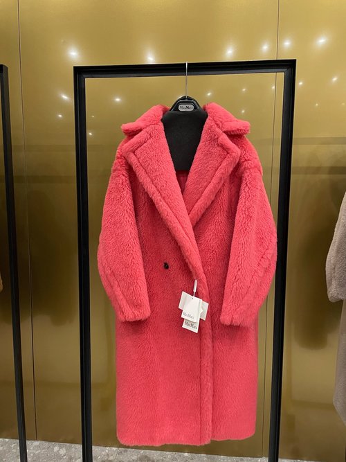 Max Mara Coral Red Alpaca, Wool and Silk Teddy Coat
