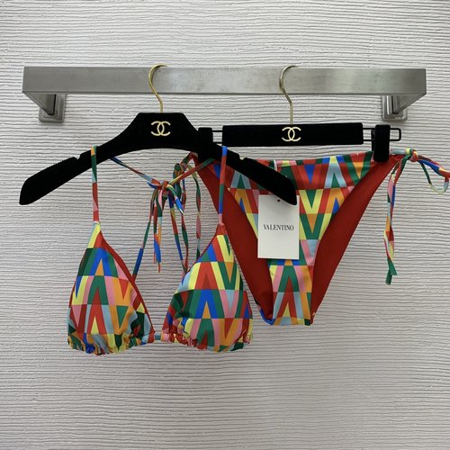 Valentino Rainbow V-Letter Print Halter Bikini Set