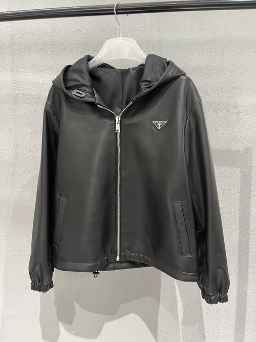 Prada Casual Loose - Fit Leather Hoodie, Stylish and Versatile