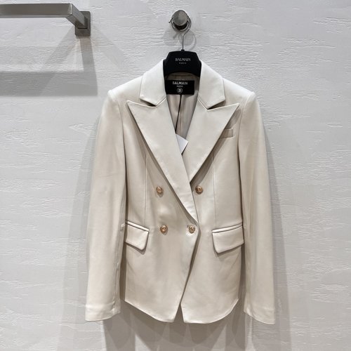 Balmain Timeless Black and Gold Waist-Cinching Leather Suit Jacket