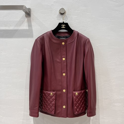 Chanel Vintage Knight - Style Genuine Leather Coat with Handmade Edging