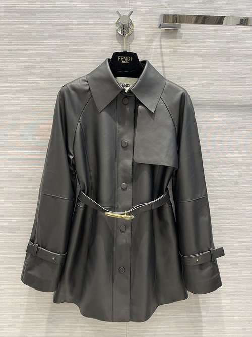Dior Stylish Leather Trench Coat with Waist Belt
