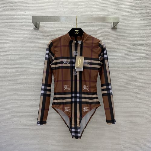 Burberry Classic Check Warhorse Print One-Piece Swimsuit with Collar