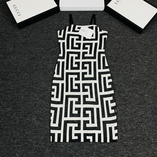 Balmain Oversized Letter Logo Sling Dress with Spaghetti Straps