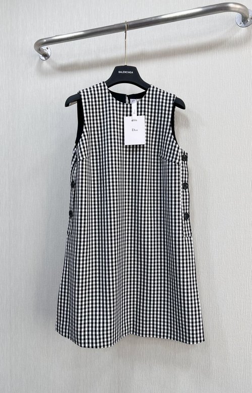 Dior Vintage Style 3D Tailoring Checkered Sleeveless Dress