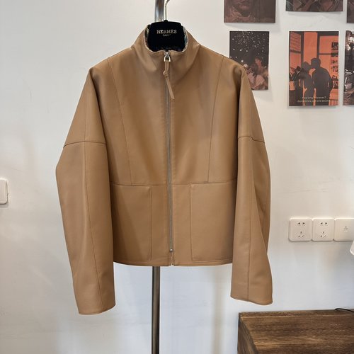 Hermes Authentic Leather Jacket with Custom Oil Edge in Elegant Style