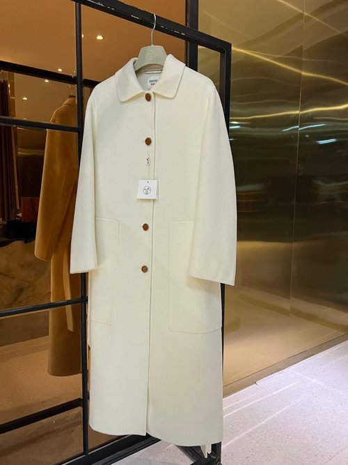 Hermes Cashmere Coat with A - line Shape and Original Leather Buttons