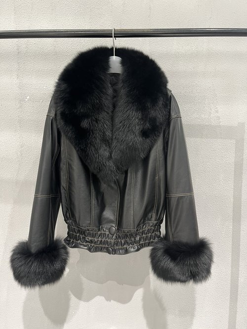 Yves Saint Laurent YSL Vintage Leather Jacket Trimmed with Fox Fur and Lined Interior