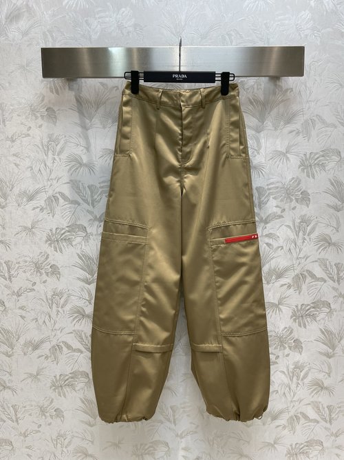Prada New Casual Work Pants with Red Logo and Adjustable Cuffs