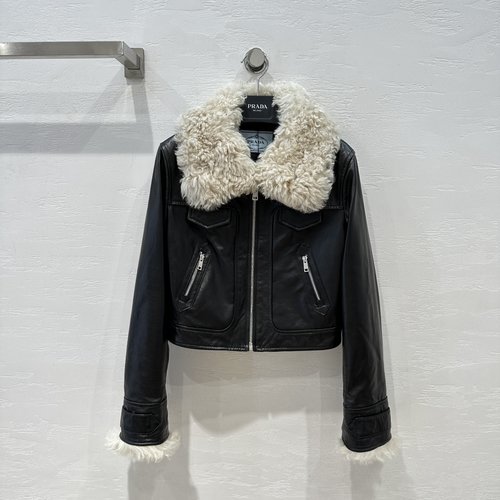 Prada Exclusive Vintage Jacket with Lamb Fur Collar, Tailored 3D Cut and Luxury Accents