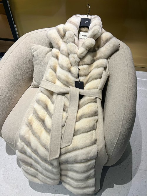 Fendi Chinchilla Cashmere Alternative Long Rabbit Fur Vest with V - Rows
