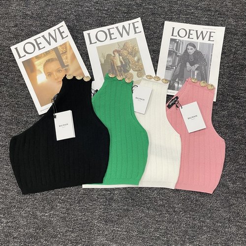 Balmain Asymmetric Single-shoulder Knit Sling Vest, Sophisticated Style