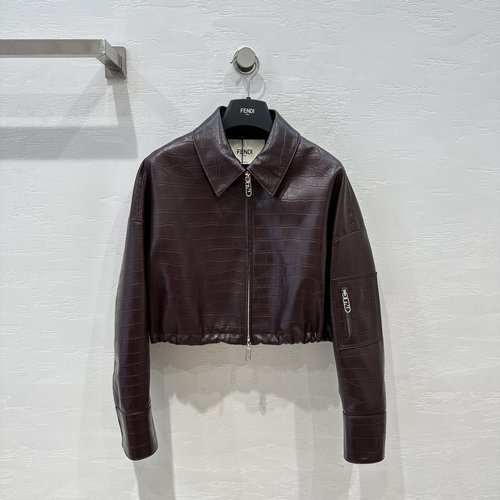 Fendi Exclusive Fend 24 Cropped Leather Jacket with Crocodile Pattern