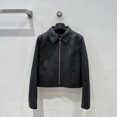 Hermes Minimalist Fine-Grained Sheepskin Collar Zipper Jacket