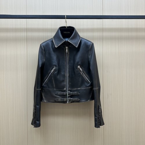 Prada Vintage Leather Jacket with Versatile Fit and Original Hardware