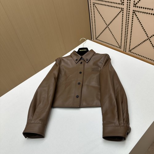 Miu Miu Elegant and Fashionable Leather Jacket Made from Imported Lambskin