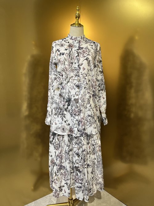Dior Flower & Butterfly Cotton Casual Shirt and Matching Skirt