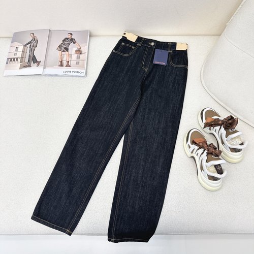 Louis Vuitton Vintage Double - Belt Classic Straight Cut Denim Trousers