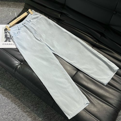 Miu Miu Lightweight Denim Jeans in Custom YB Twill Cotton with Pocket Embroidery