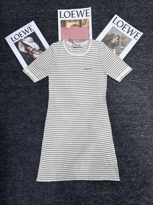 Miu Miu Striped Short-Sleeved Knit Dress