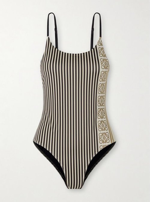 Loewe Classic Logo Vertical Striped One-Piece Swimsuit