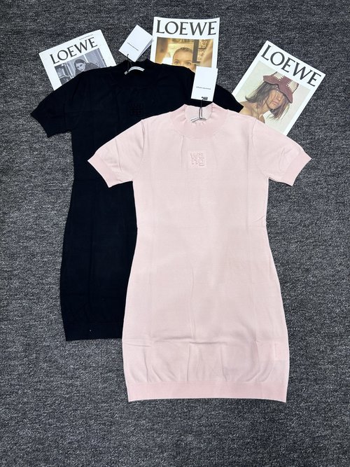 Alexander Wang New Knit Dress: Short-Sleeved with Embossed Design, Graceful