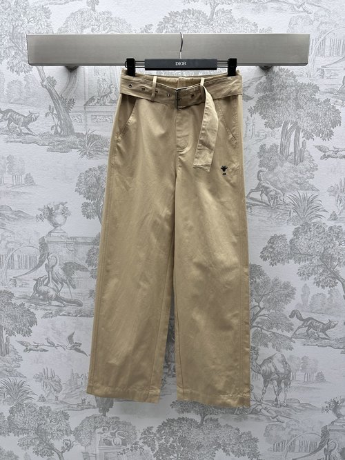 Dior Newly Released Belted Straight-leg Pants with Bee Embroidery