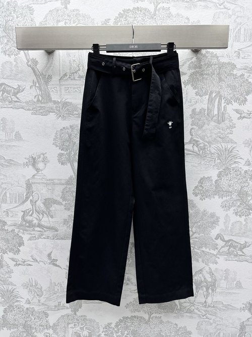Dior Newly Released Belted Straight-leg Pants with Bee Embroidery