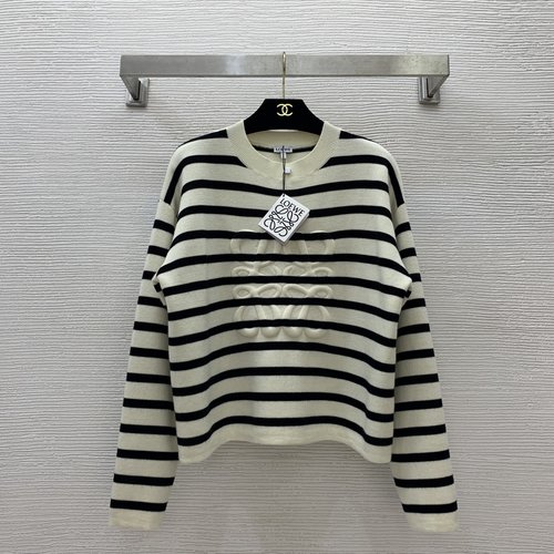 Loewe High-End Customized 3D Relief Logo Striped H-Sweater