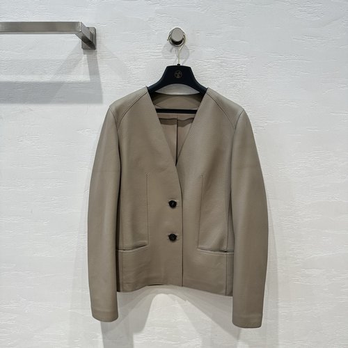 Hermes V-neck Lambskin Jacket with Handmade Oil Edge and Double Pockets