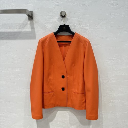 Hermes V-neck Lambskin Jacket with Handmade Oil Edge and Double Pockets