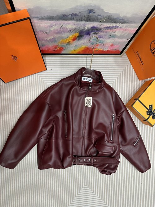 Loewe Loose Black Leather Coat Made of Imported Lambskin with Custom Design