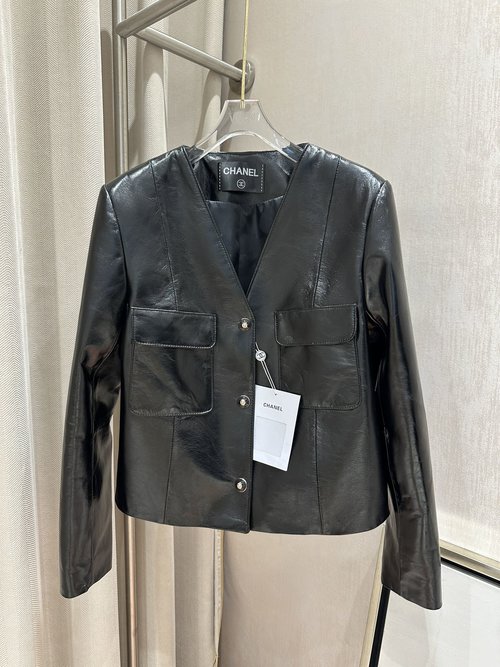 Chanel Classic Leather Jacket with Exquisite Buttons and Camellia Lining