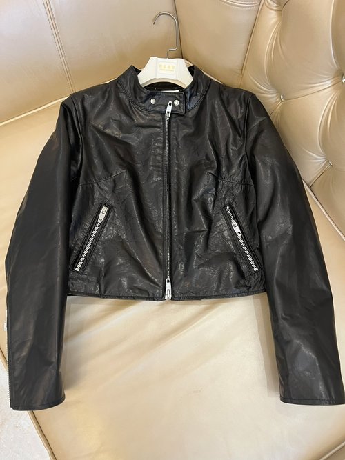 Balenciaga Trendy Short Leather Jacket Made of Imported Lambskin