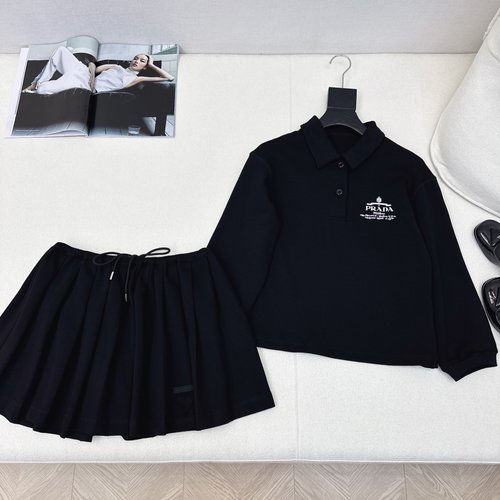 Prada Casual Polo and Pleated Skirt Set