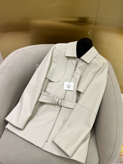 Hermes Exquisite Leather Jacket with Classic World Painting Lining