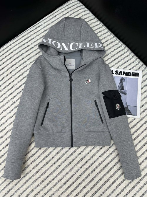 Moncler Hooded Jacket with Side Pockets, Space Cotton Fabric