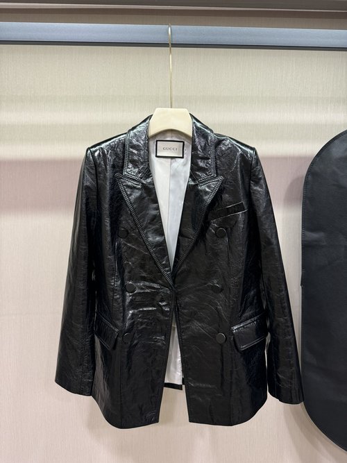Gucci Classic Leather Jacket Crafted from 100% Imported Vegetable-Tanned Waxed Leather