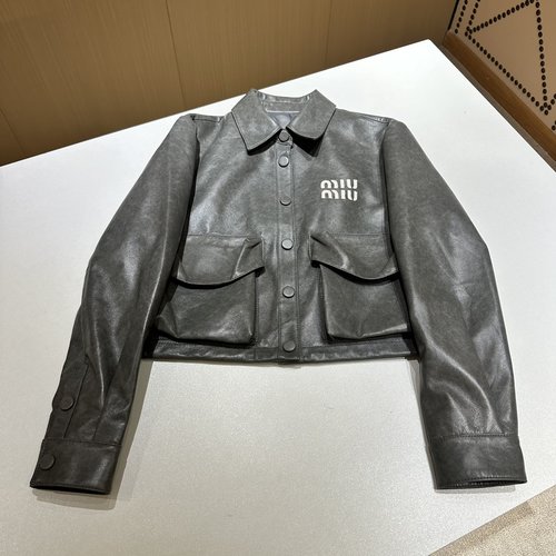 Miu Miu Classic Leather Jacket with Retro Style and Imported Lambskin