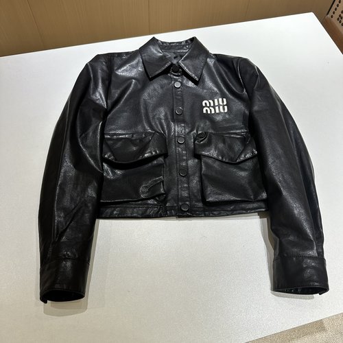 Miu Miu Leather Jacket with Sweet-Cool Retro Style and Imported Lambskin