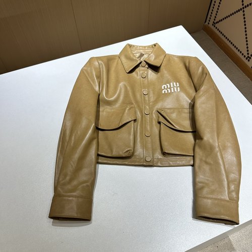 Miu Miu Leather Jacket with Sweet-Cool Retro Style and Imported Lambskin