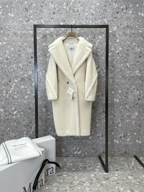 Max Mara Creamy White Teddy Coat with Warm-Toned, Custom-Developed Fabric
