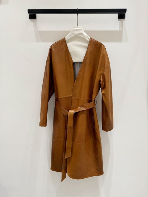 Loro Piana Reversible Long Sheepskin Coat in Autumn Tones, Perfect for Elegance