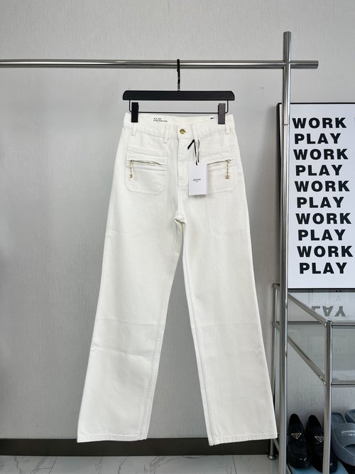 Celine White-Washed Cotton High-Waist Loose-Fit Jeans