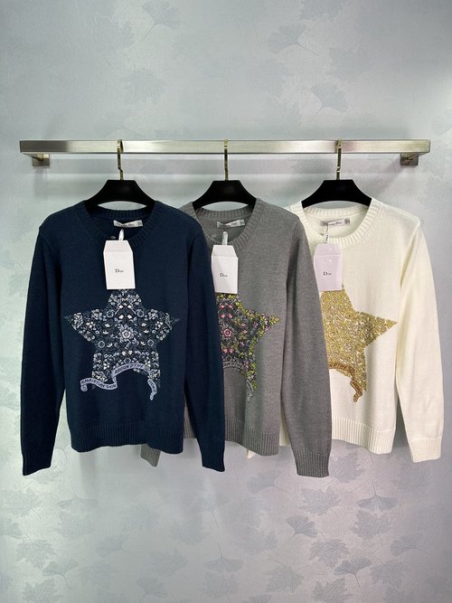 Dior Star and Floral Embroidered Sweater in Luxurious Style