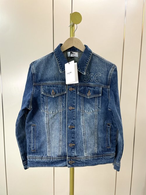 Celine New Embroidery-Embellished Arc Logo Denim Jacket